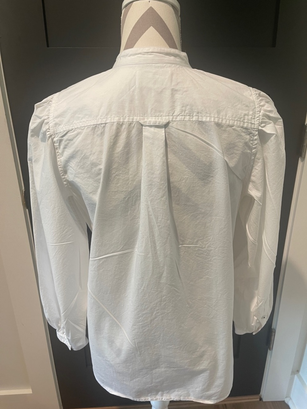 J. Crew White Mandarin Collar Puff Sleeves Cottagecore Cotton Blouse Size 2 - Picture 5 of 6